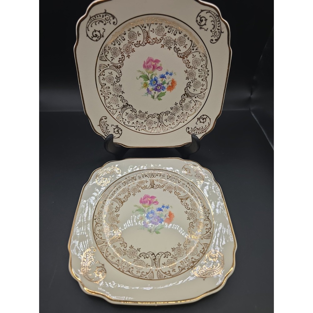 The Harker Pottery Company Plate 22 KT GOLD Floral VGUC Set Of 2~ 1940s